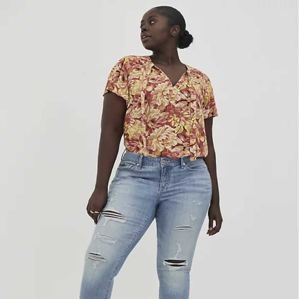 Torrid | Orange Floral Peasant Blouse